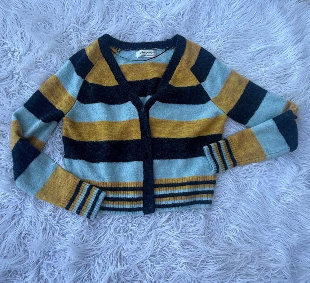 Free People Small Striped Knit Cardigan Sweater
